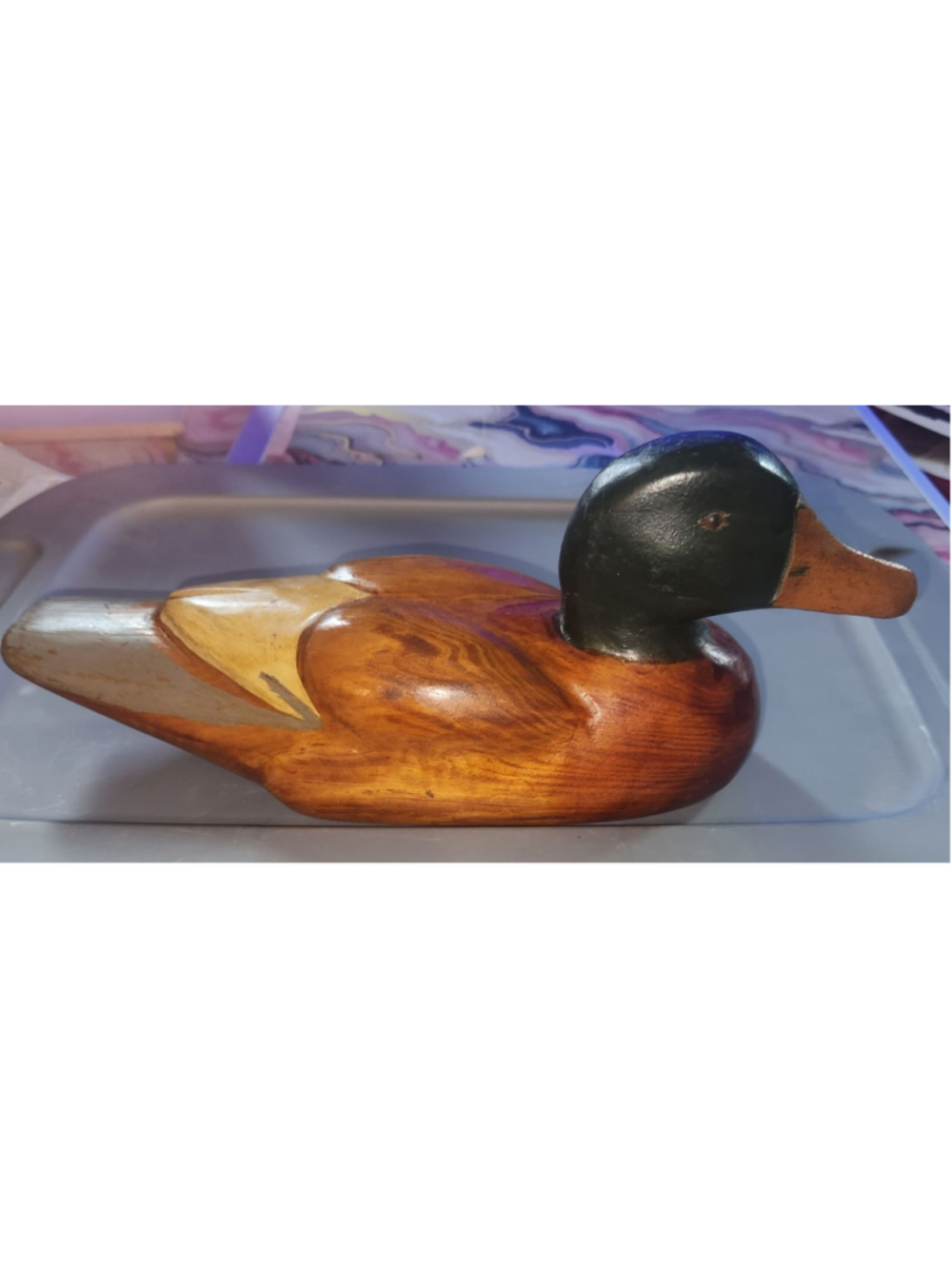 Hand Carved Wooden Mallard Duck Decoy Hand Painted Folk Art Sculpture